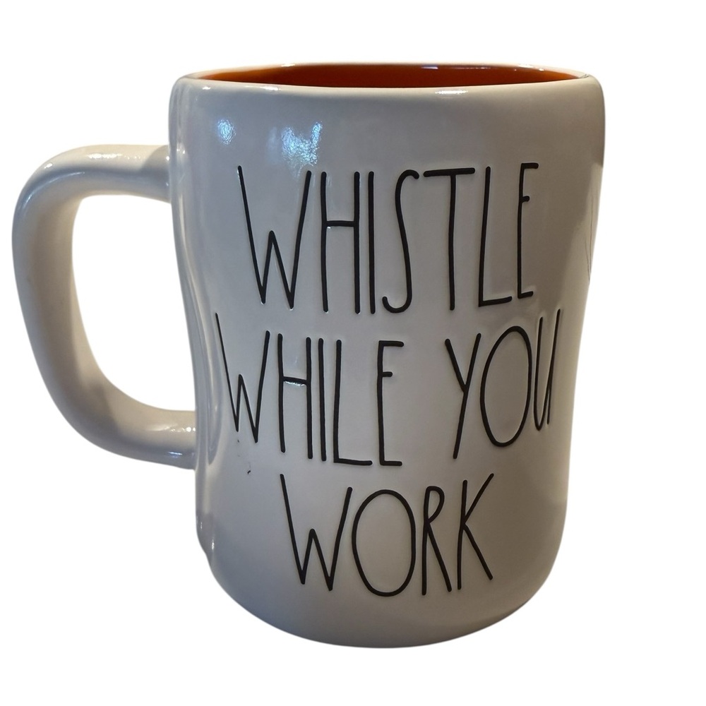 Rae Dunn Disney White Mug with 7 Dwarfs and Whistle While You Work Lettering